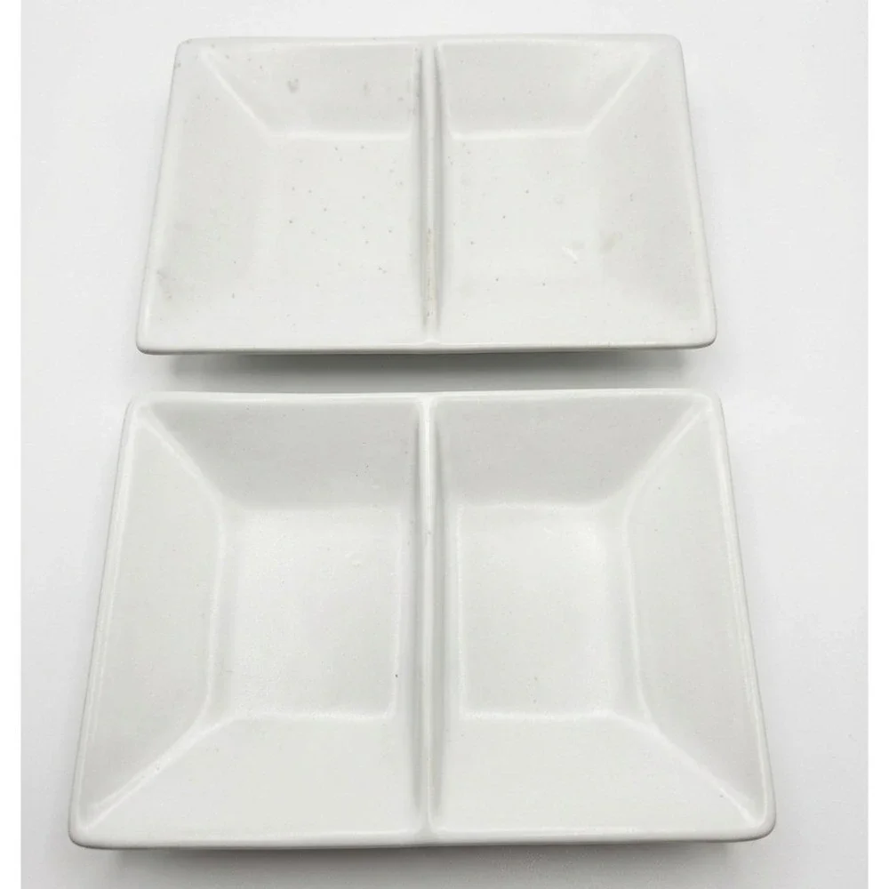 Chantal‎ White Ceramic Divided Appetizer Dishes 91-FP17/4 6.75x5 Set of 2